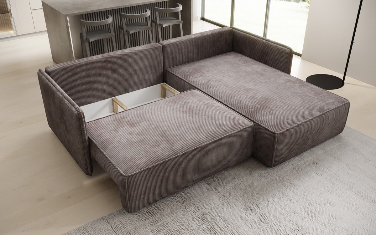 Designer Sofa Marlen mat Schloof- an Zesummeklappfunktioun an Cord