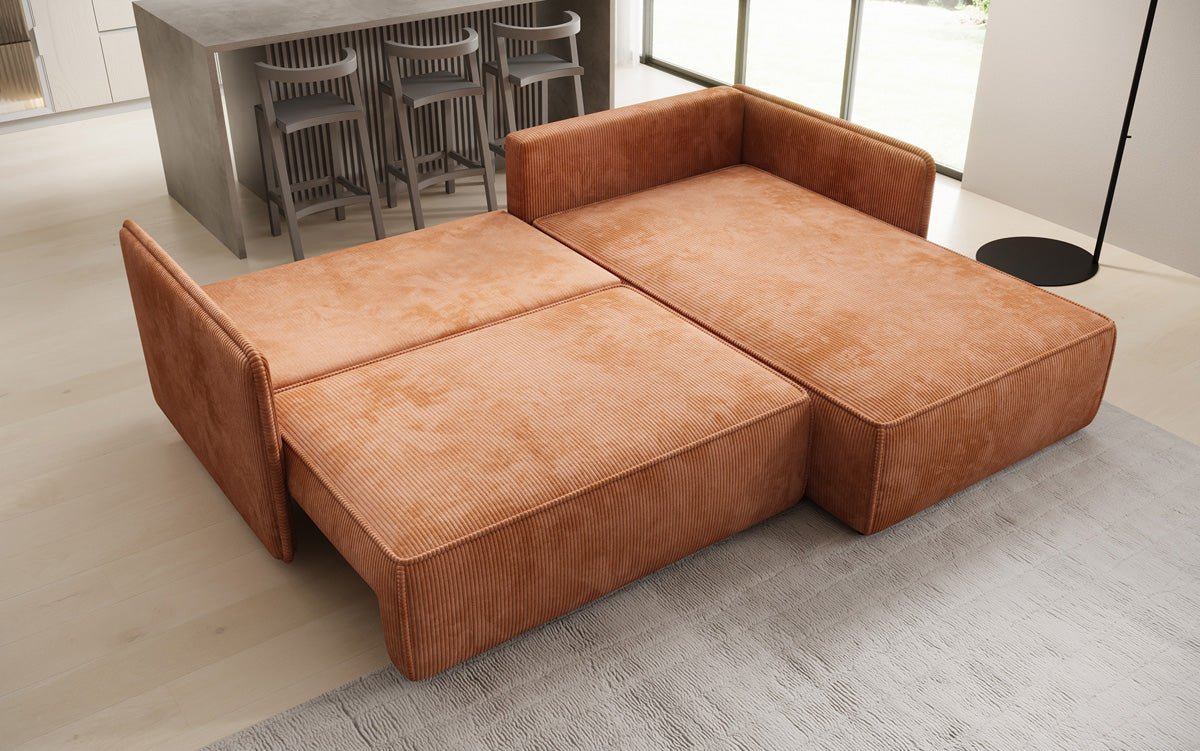Designer Sofa Marlen mat Schloof- an Zesummeklappfunktioun an Cord