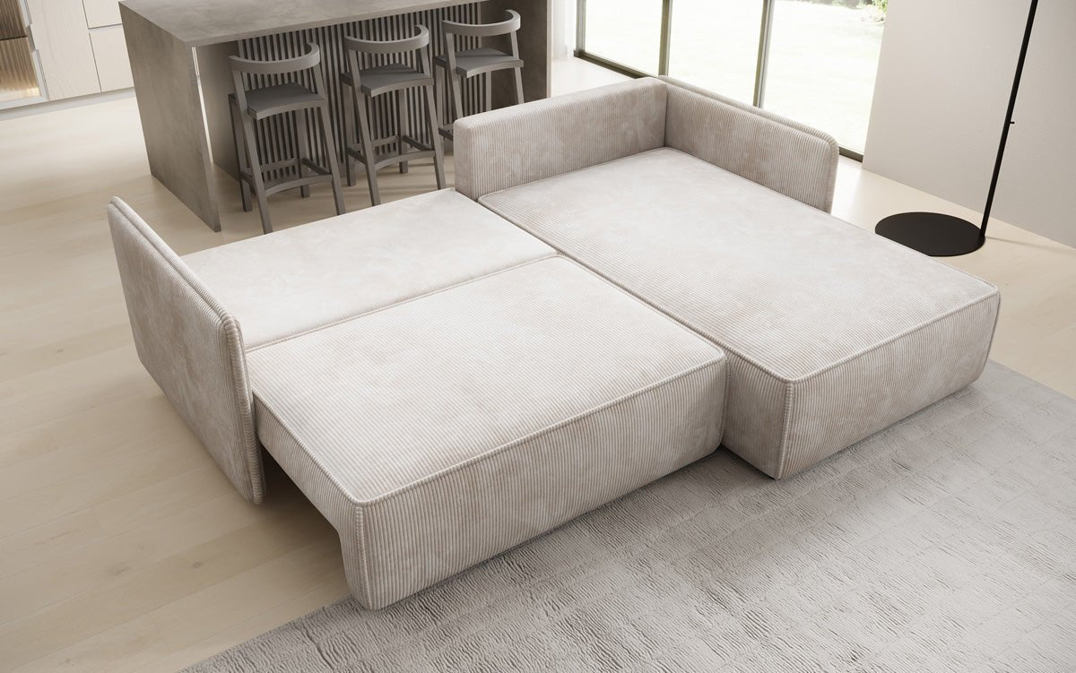 Designer Sofa Marlen mat Schloof- an Zesummeklappfunktioun an Cord