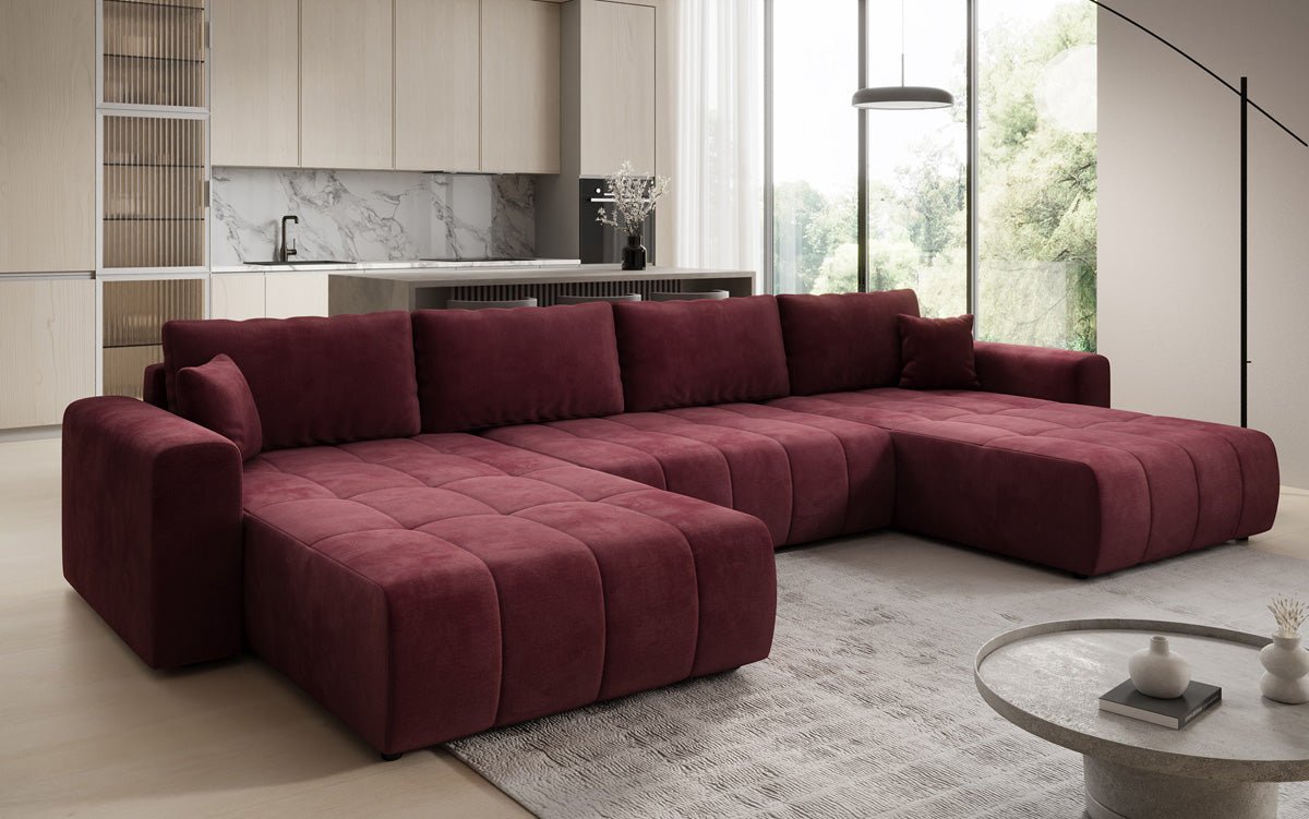 Designer Sofa Leveno U mat Schloof- a Klappfunktioun a Samt
