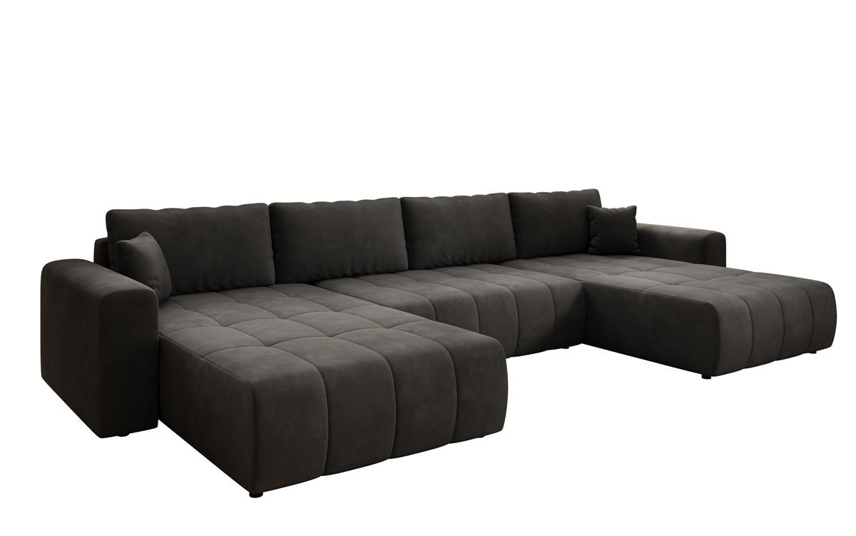 Designer Sofa Leveno U mat Schloof- a Klappfunktioun a Samt