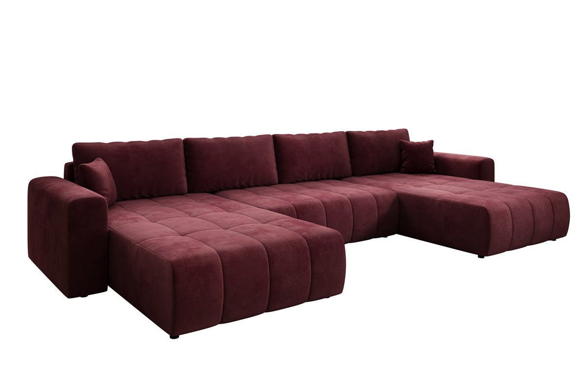 Designer Sofa Leveno U mat Schloof- a Klappfunktioun a Samt