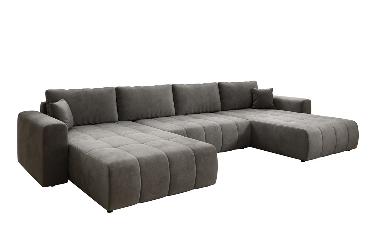 Designer Sofa Leveno U mat Schloof- a Klappfunktioun a Samt