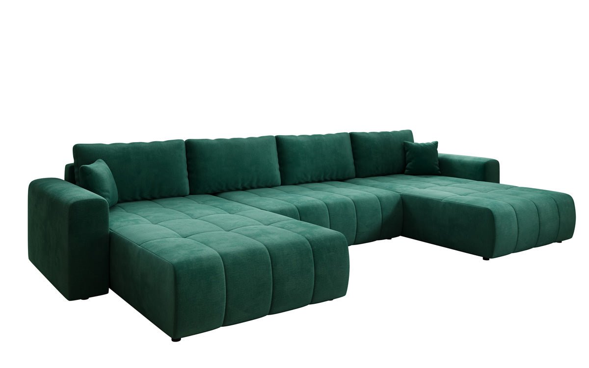 Designer Sofa Leveno U mat Schloof- a Klappfunktioun a Samt