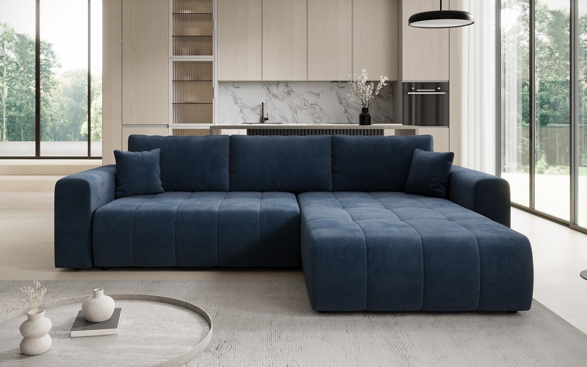 Designer Sofa Leveno L mat Schloof- a Klappfunktioun a Samt