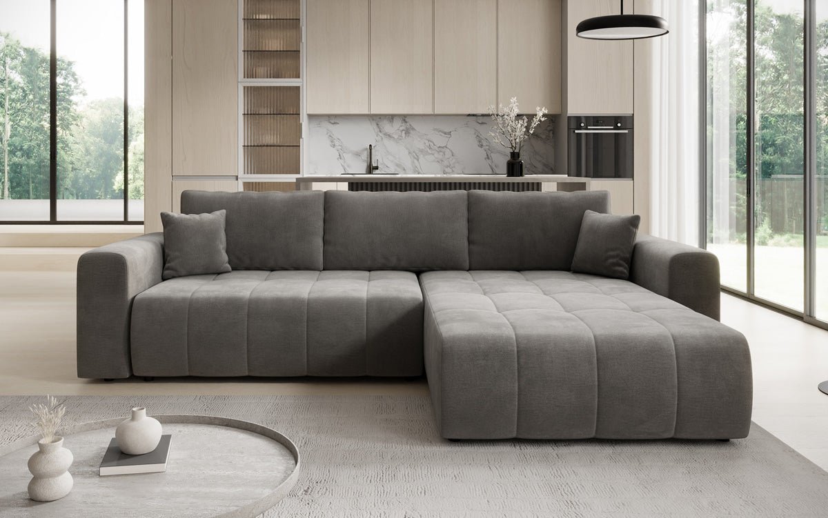 Designer Sofa Leveno L mat Schloof- a Klappfunktioun a Samt