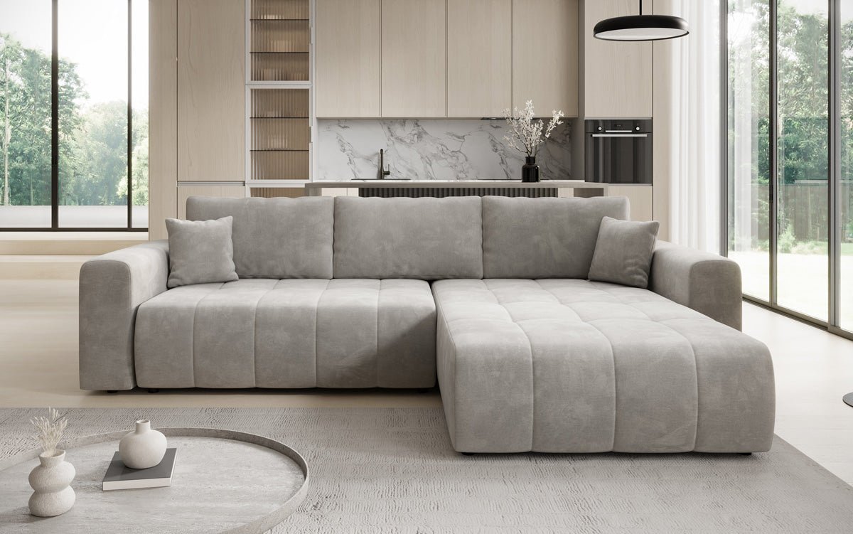 Designer Sofa Leveno L mat Schloof- a Klappfunktioun a Samt