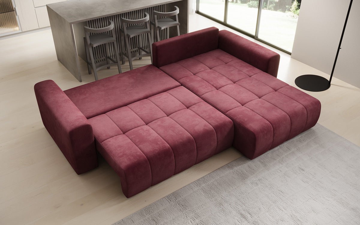 Designer Sofa Leveno L mat Schloof- a Klappfunktioun a Samt