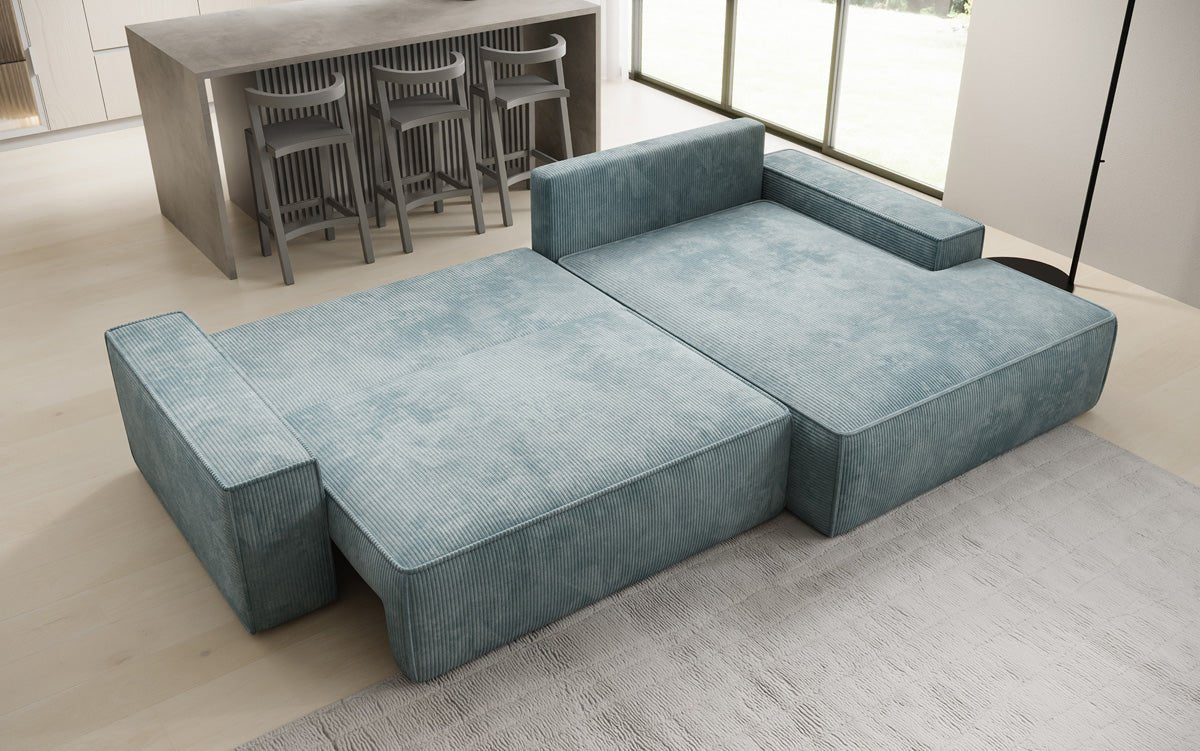 Designer-Sofa Verona mat breeder Ottomane mat Schlof- a Klappfunktioun a Cord