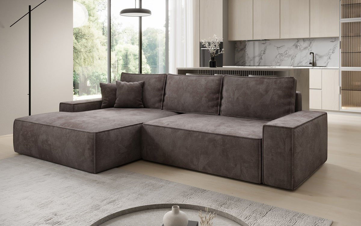 Designer-Sofa Verona mat breeder Ottomane mat Schlof- a Klappfunktioun a Cord