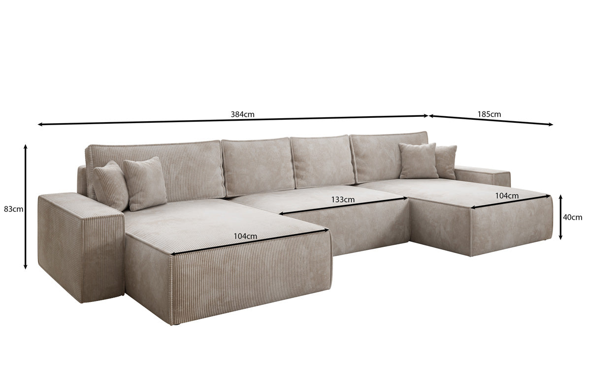 Designer Sofa Lunaro U mit Schlaffunktion und Stauraum in Cord