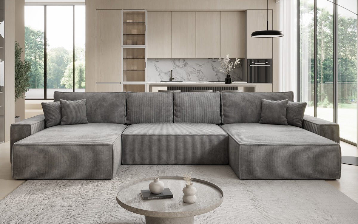 Designer Sofa Lunaro U mit Schlaffunktion und Stauraum in Cord