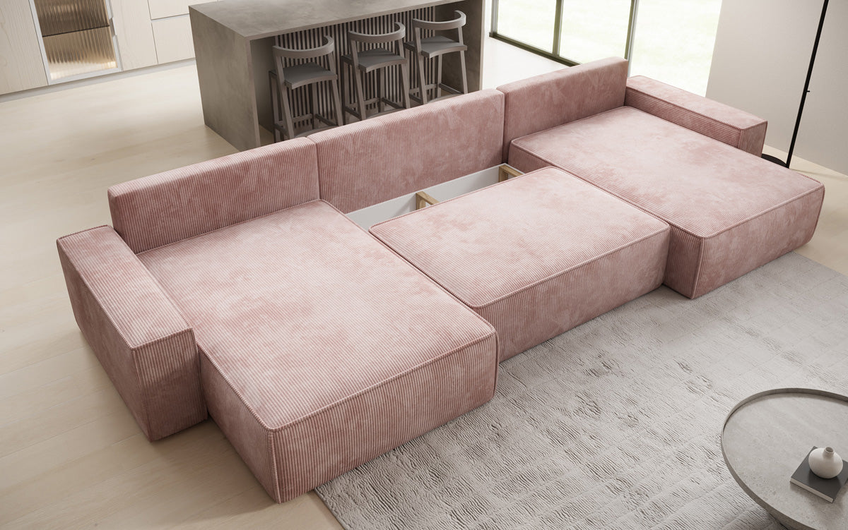 Designer Sofa Lunaro U mit Schlaffunktion und Stauraum in Cord