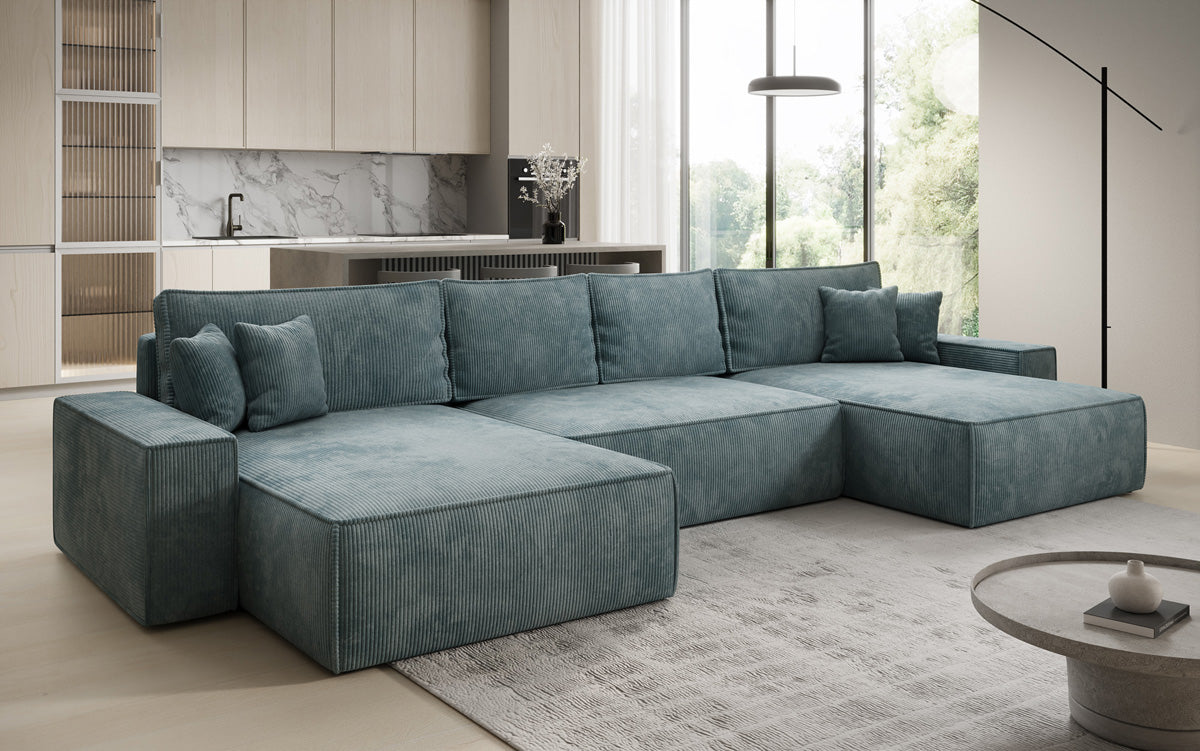 Designer Sofa Lunaro U mit Schlaffunktion und Stauraum in Cord