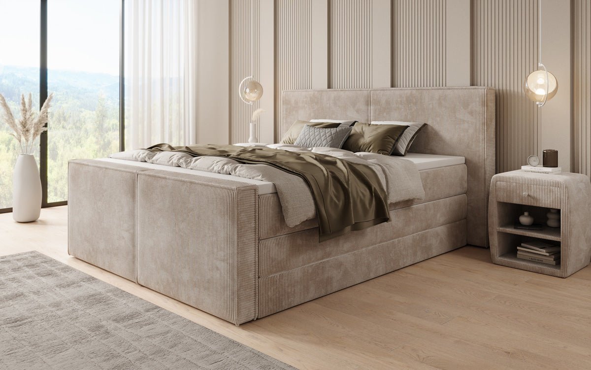 Boxspringbett Ophelia II mit hochklappbarem Stauraum in Cord