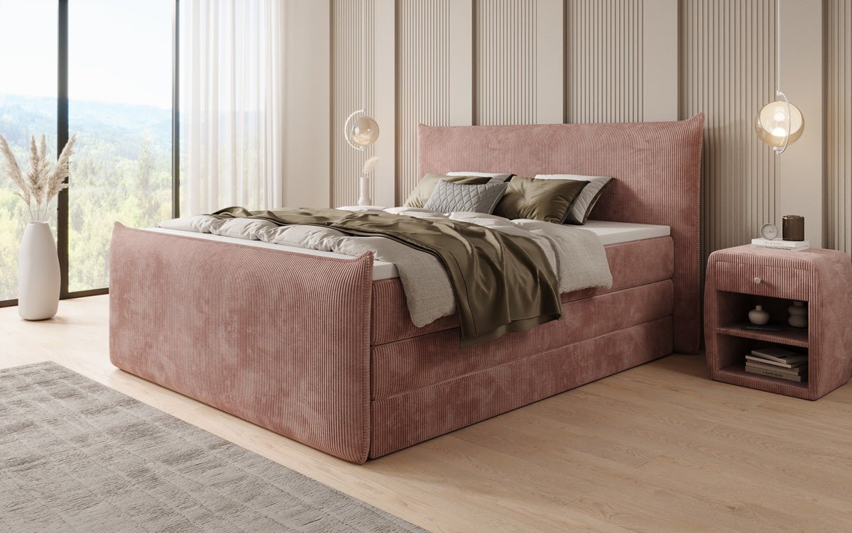 Boxspringbett Liana II mit hochklappbarem Stauraum in Cord