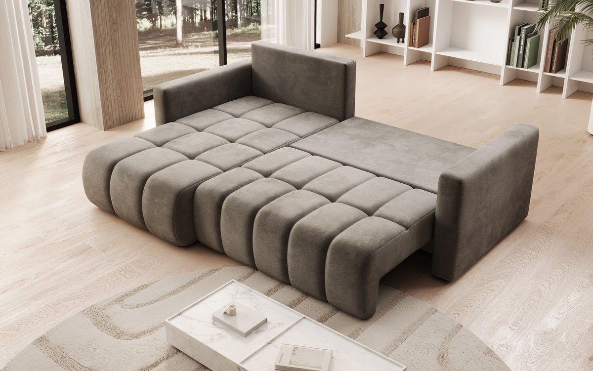 Designer Sofa Beatrice L mat Schloof- a Klappfunktioun a Samt