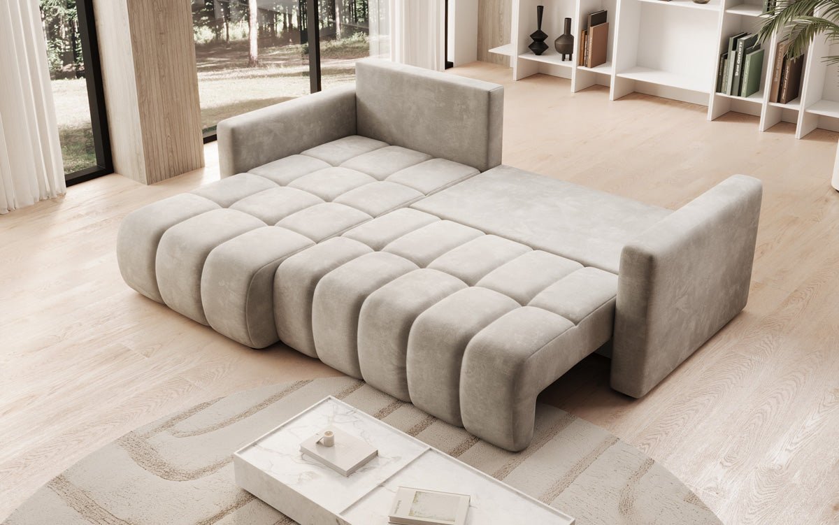 Designer Sofa Beatrice L mat Schloof- a Klappfunktioun a Samt