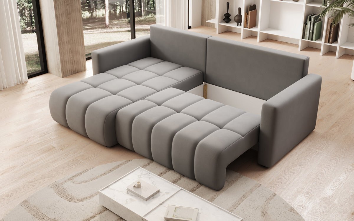 Designer Sofa Beatrice L mit Schlaf- und Klappfunktion in Stoff