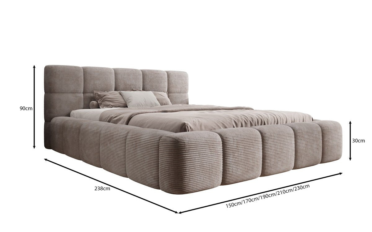 Designert Polsterbett Nox aus Cord mat Späicherplaz