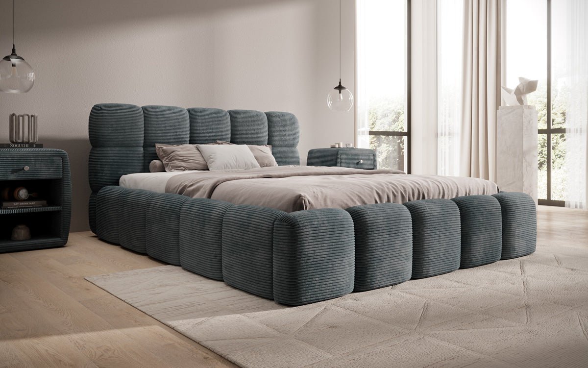 Designer Polsterbett Noeva in Cord mit Stauraum