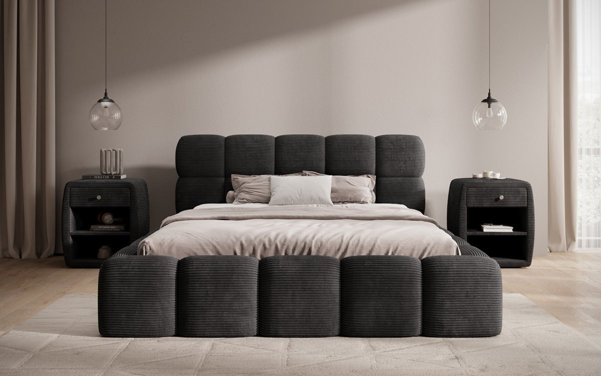 Designer Polsterbett Noeva in Cord mit Stauraum