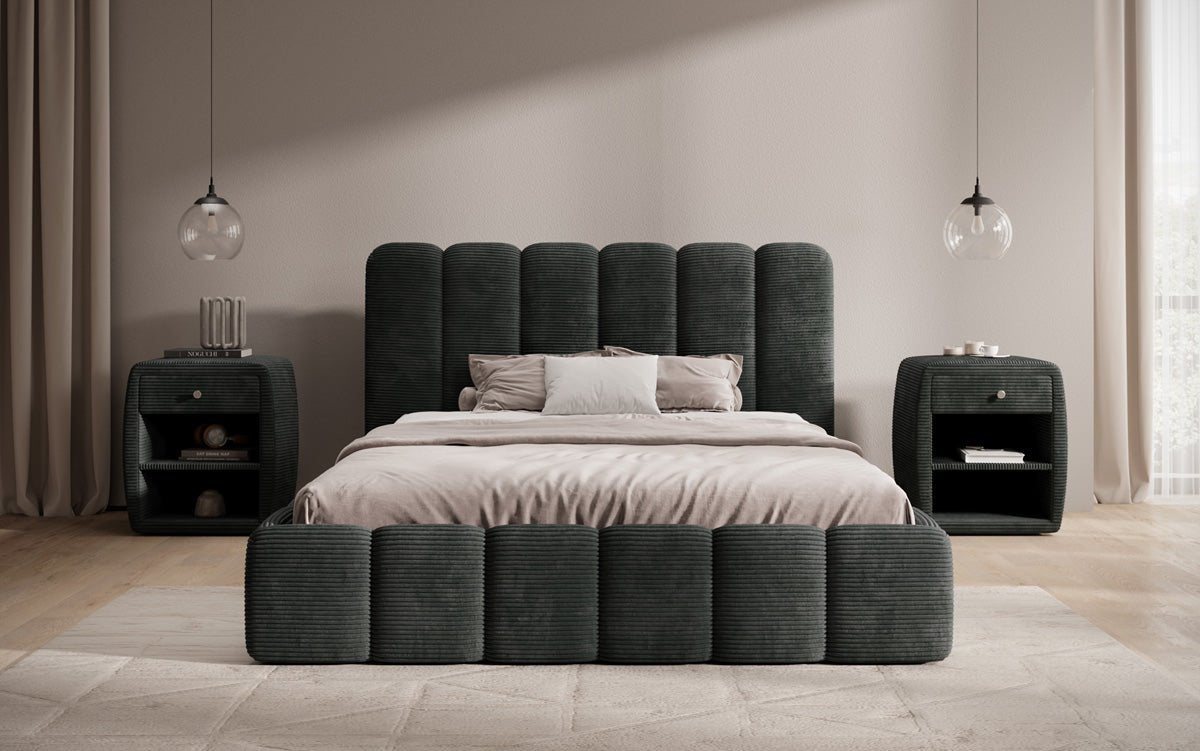 Designer Polsterbett Velaro in Cord mit Stauraum