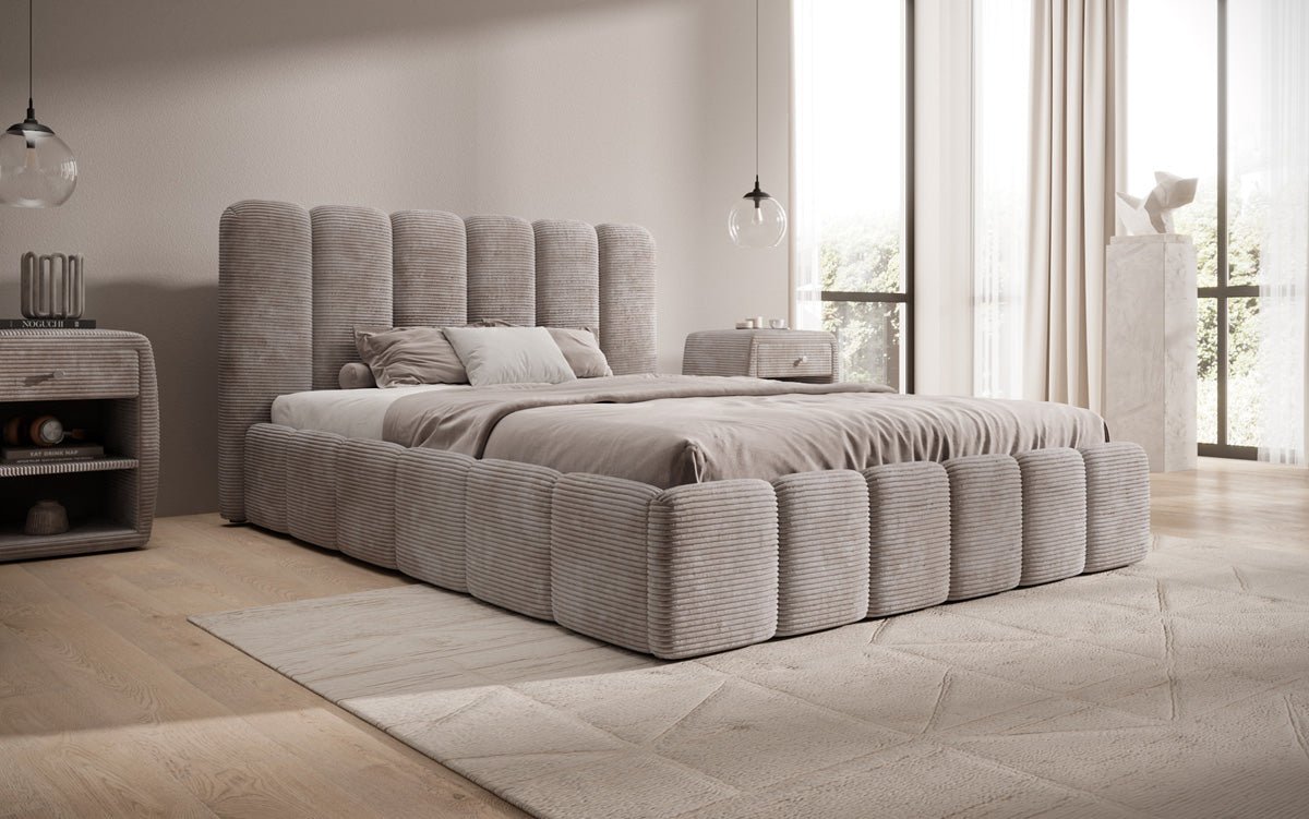 Designert Polsterbett Velaro am Cord mat Stauplaz