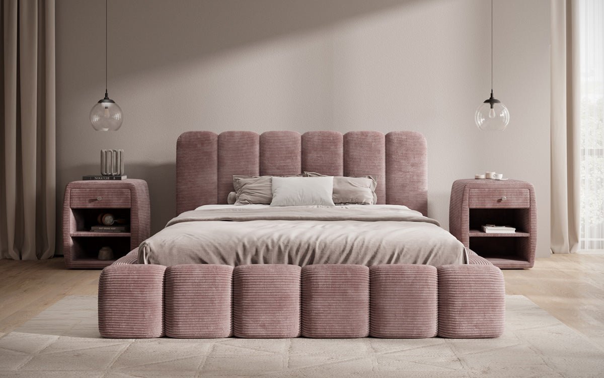 Designert Polsterbett Tevara a Cord mat Stauplaz