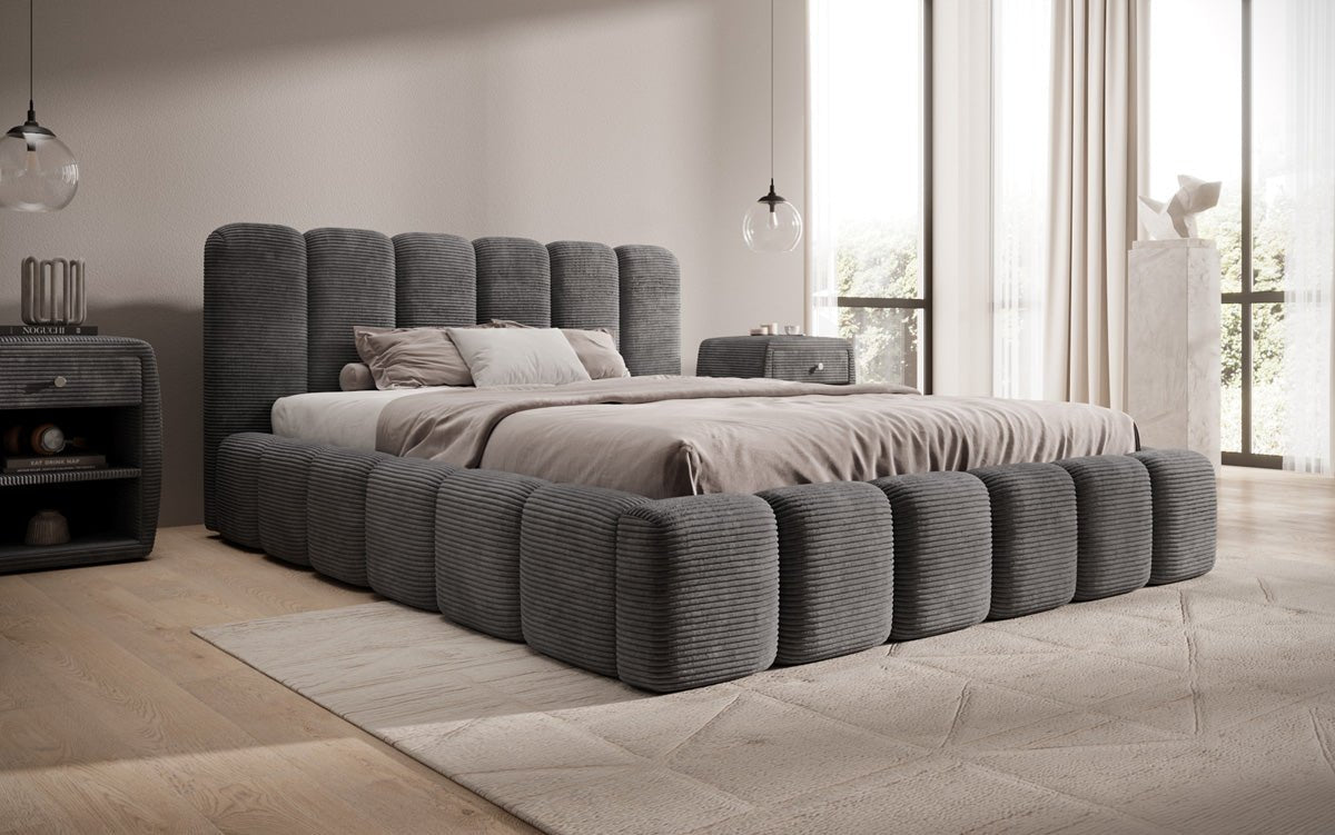 Designert Polsterbett Tevara a Cord mat Stauplaz