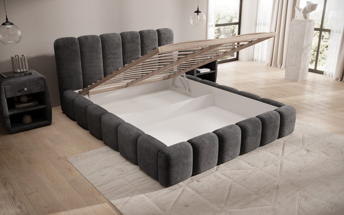 Designert Polsterbett Tevara a Cord mat Stauplaz