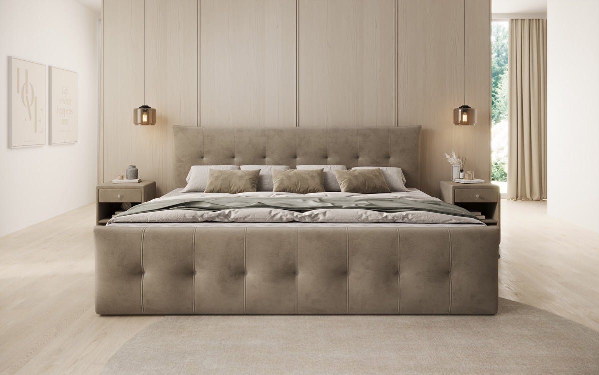 Famillje Boxspringbett Valenza – 220/240x200 mat Späicherplaz a Samt