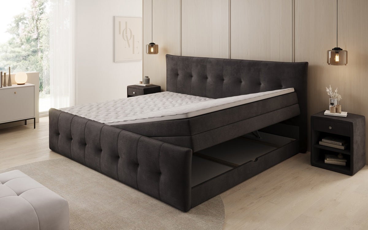 Famillje Boxspringbett Valenza – 220/240x200 mat Späicherplaz a Samt