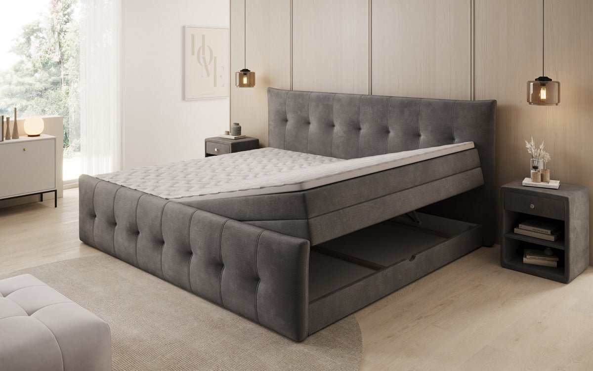 Famillje Boxspringbett Valenza – 220/240x200 mat Späicherplaz a Samt