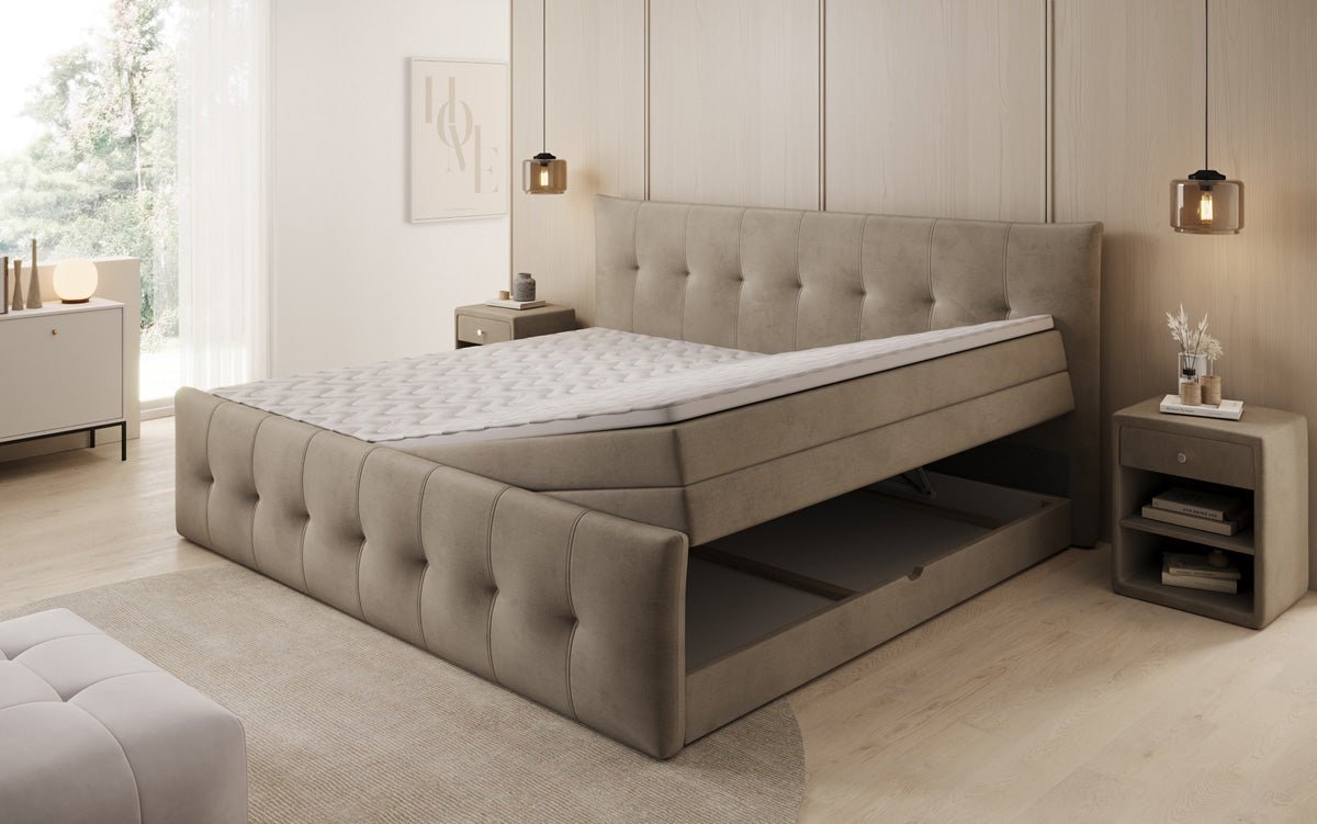 Famillje Boxspringbett Valenza – 220/240x200 mat Späicherplaz a Samt