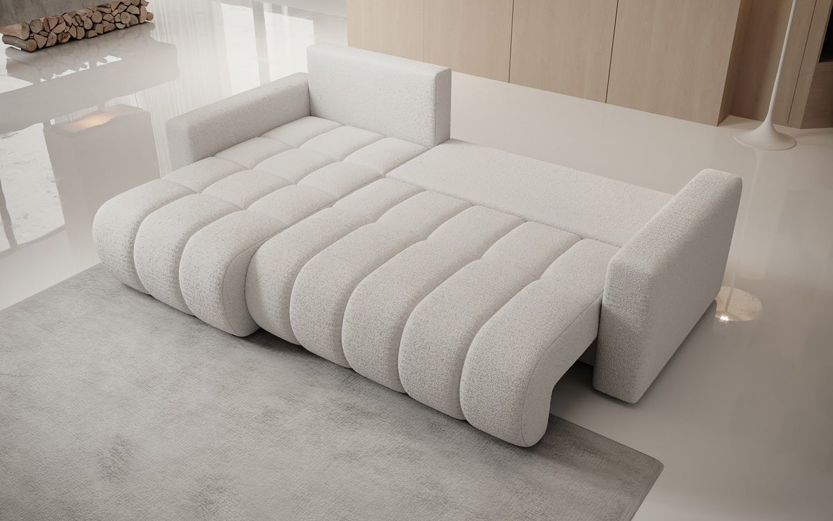 Designer Sofa Giulio L mit Schlaf- und Klappfunktion in Bouclé