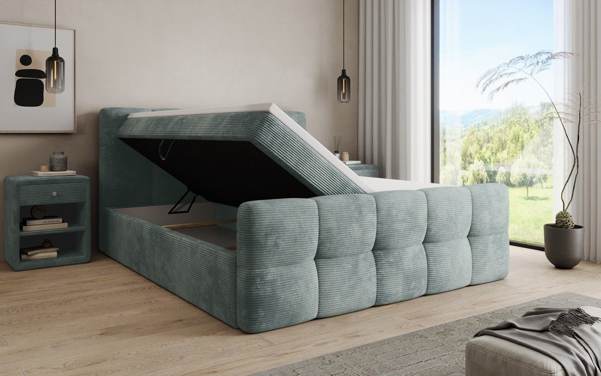 Boxspringbett Cozy in Cord mit Stauraum