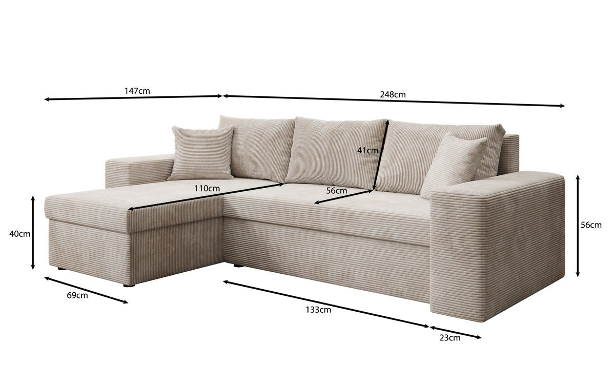 Designer Sofa Denver Cord mat Schloof- a Klapfunktioun