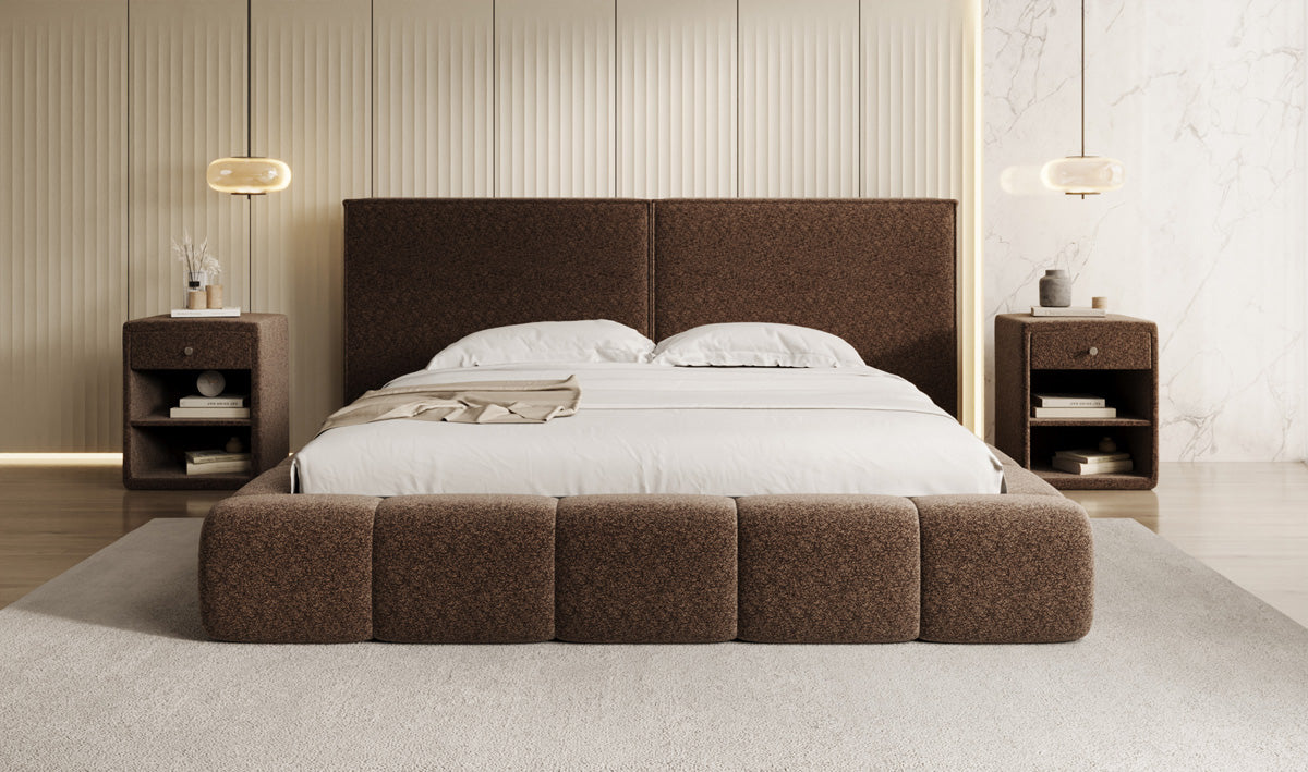 Designer Polsterbett Elise in Strukturstoff mit Stauraum