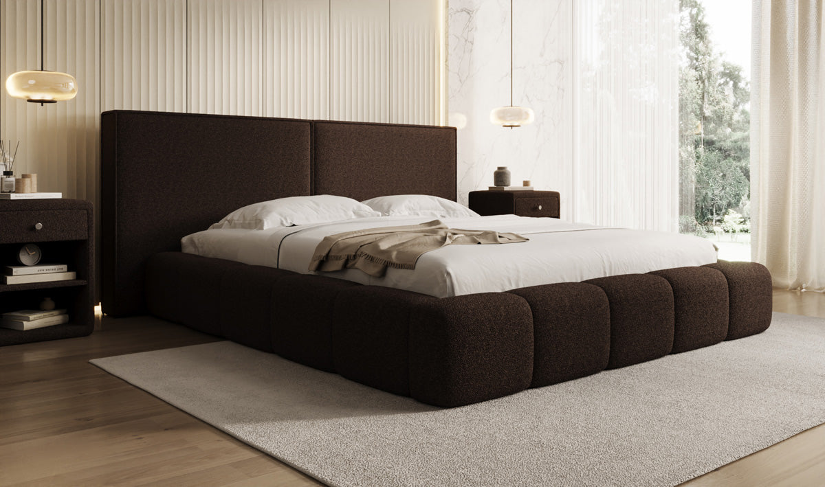 Designer Polsterbett Elise in Teddy Bouclé mit Stauraum