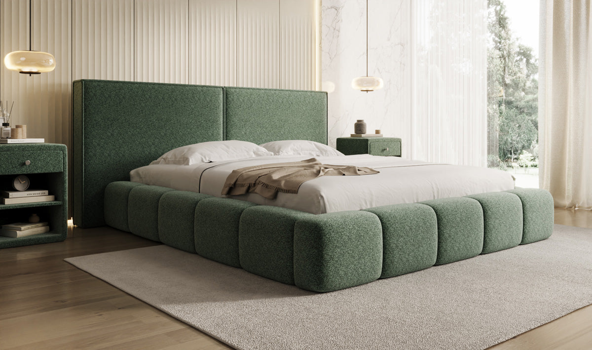 Designer Polsterbett Elise in Strukturstoff mit Stauraum