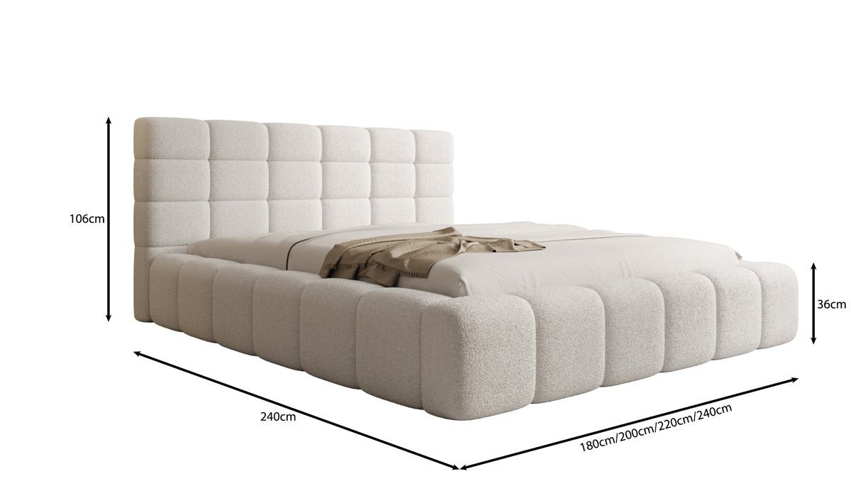 Designer Polsterbett Marshmallow in Teddy Bouclé mit Stauraum