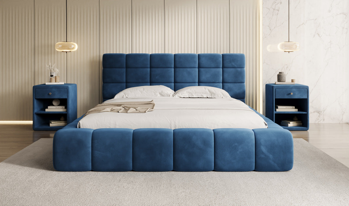 Designer Polsterbett Marshmallow in Samt mit Stauraum