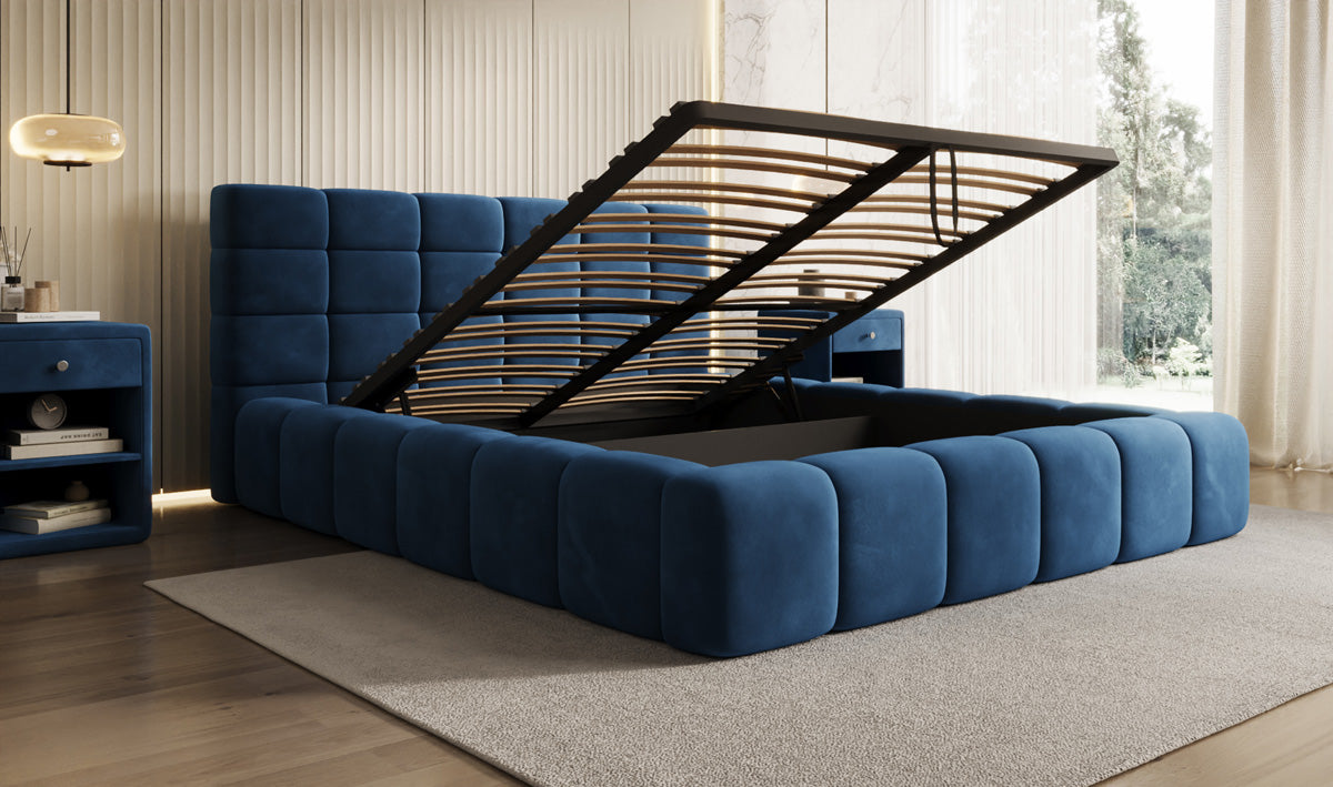 Designer Polsterbett Marshmallow in Samt mit Stauraum