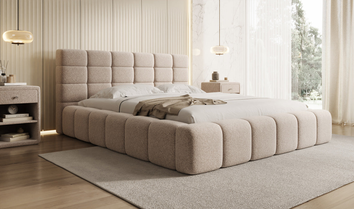 Designer Polsterbett Marshmallow in Strukturstoff mit Stauraum