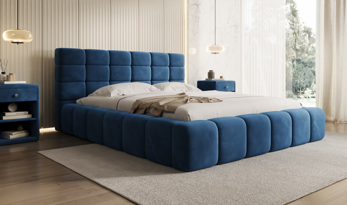 Designer Polsterbett Marshmallow in Samt mit Stauraum