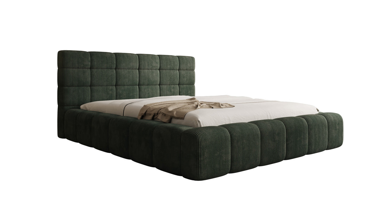 Designer-Polsterbett Marshmallow aus Cord mat Stauraum