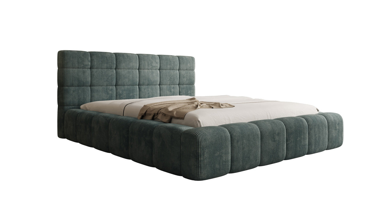 Designer-Polsterbett Marshmallow aus Cord mat Stauraum