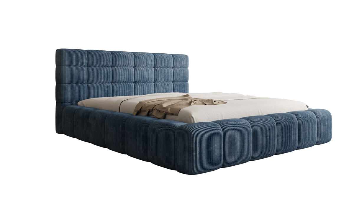Designer-Polsterbett Marshmallow aus Cord mat Stauraum