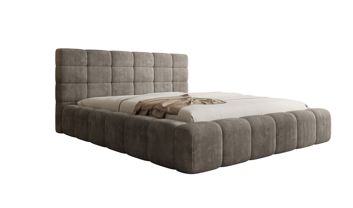 Designer-Polsterbett Marshmallow aus Cord mat Stauraum